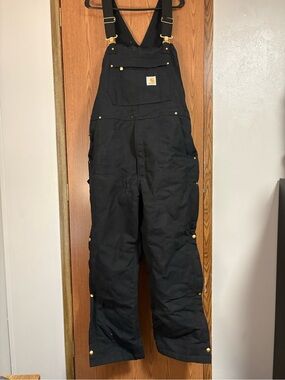 Carhartt Black Insulated Duck Bib Overalls with Brass Hardware
